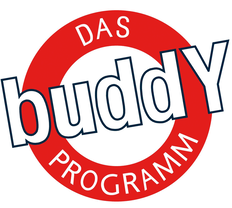 Roter Kreis mit Schriftzug: das Projekt, darüber geschrieben Buddy