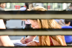 Schüler in der Klasse vor einer Pinwand