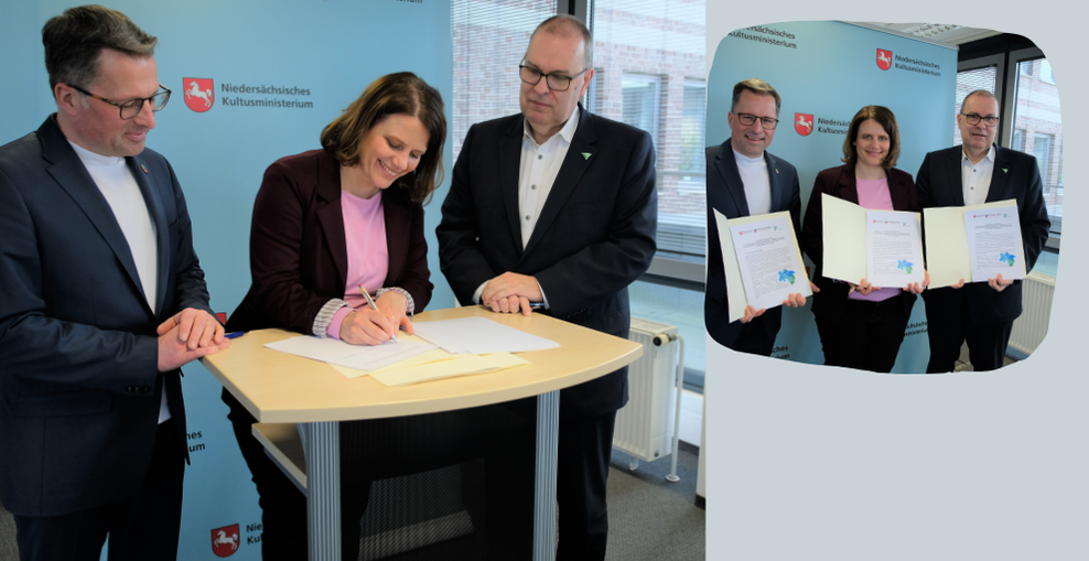 Kultusministerin Julia Willie Hamburg unterzeichnet mit Landräten Kai Seefried und Thorsten Krüger eine Kooperationsvereinbarung für mehr Lehrkräfte