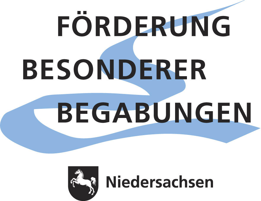 Logo Hochbegabung fördern mit einer geschwungenen blauen Linie